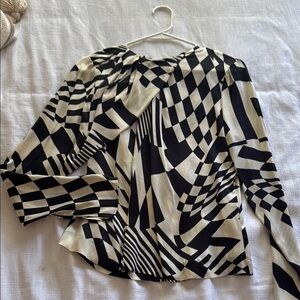 Zara Black and White Asymmetrical Graphic Blouse